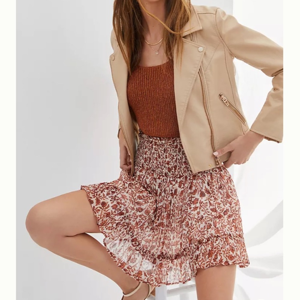 Blank NYC tan vegan leather moto jacket L